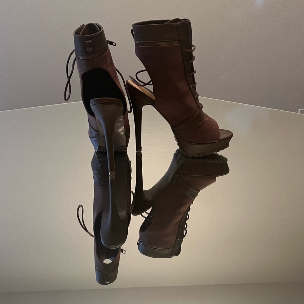 Suede Open Toe, Open Heel Bootie - image 4